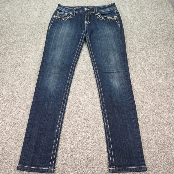 Miss Me Denim - Miss Me Signature Skinny Jeans Dark Wash Embellished Studded JP816552 Size 28